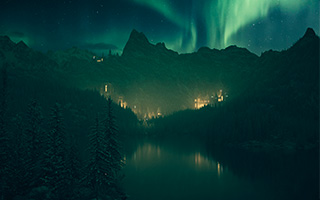 雪山松林V2版C4D OC渲染大场景教程 画质高清带素材