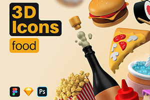 20个独特卡通3D食物模型 C4D/OBJ格式 3D Icons food