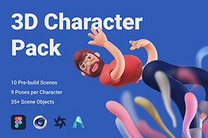 C4D卡通人物带骨骼绑定卡通角色IP模型 3D Character Pack