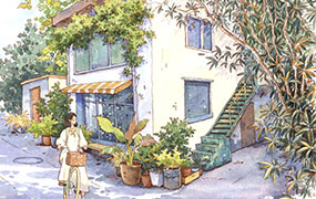 欧阳贝钢笔淡彩街屋场景班（高清画质带资料）